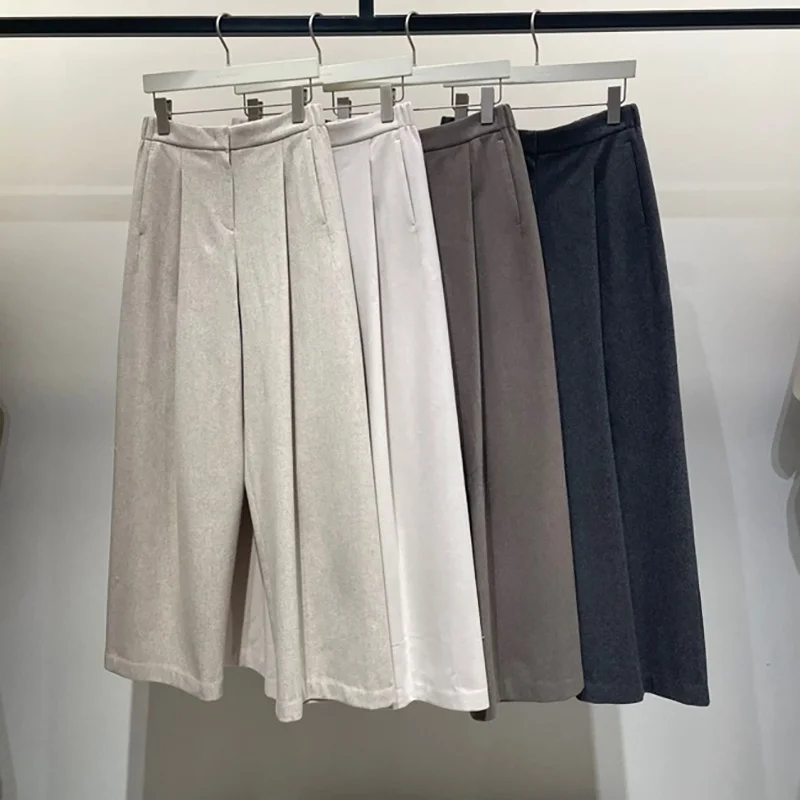 Loose Wide Leg Pants Elastic Waist Commute Pleated Versatile Comfortable Korean Sle Long Pants for Women Casual Wear