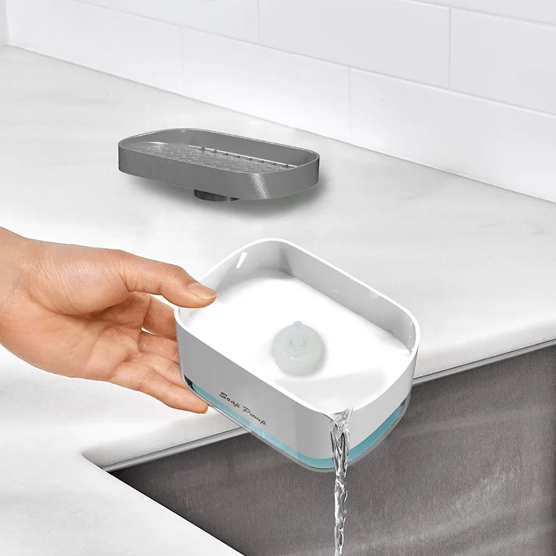 2 In 1 Kitchen Soap Dispenser Scrubbing Liquid Detergent Pump Organizer
