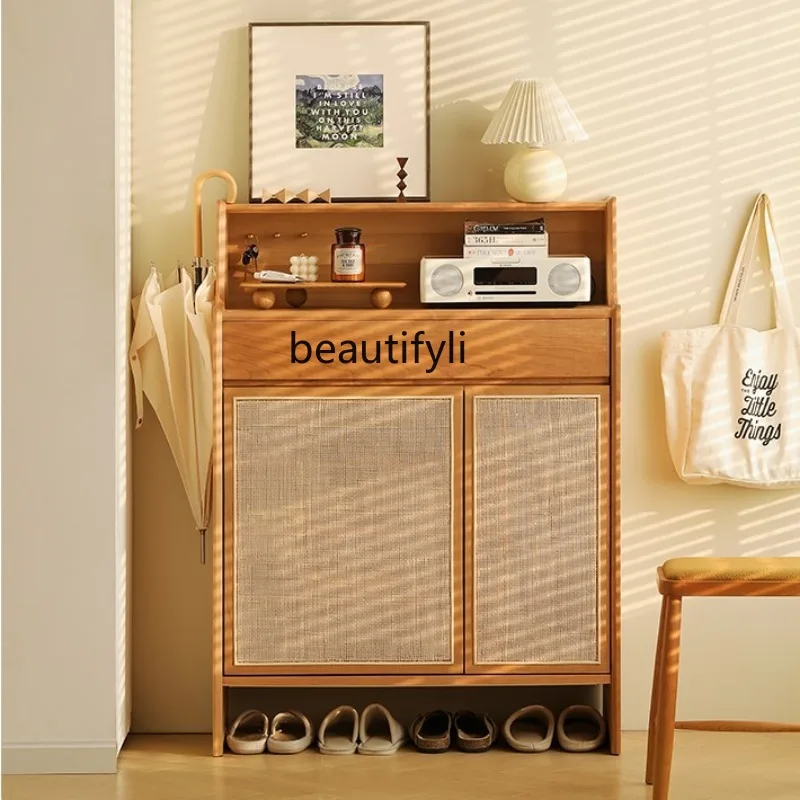 

Solid Wood Simplicity Modern Shoe Cabinet Storage Display Cabinet Entry Entrance Hall Locker Small Apartment Retro Furniture