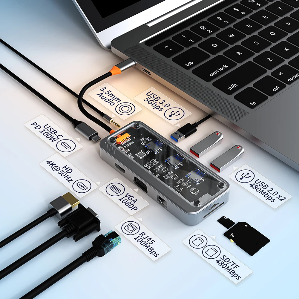 

Док-станция 10 в 1 с USB Type C на HDMI для ноутбука