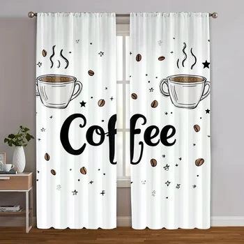 2 pezzi, tende creative Due tazze di caffè in tessuto lavabile in lavatrice (senza asta) Decorazioni per esterni Ldeal per camera da letto, soggiorno 1