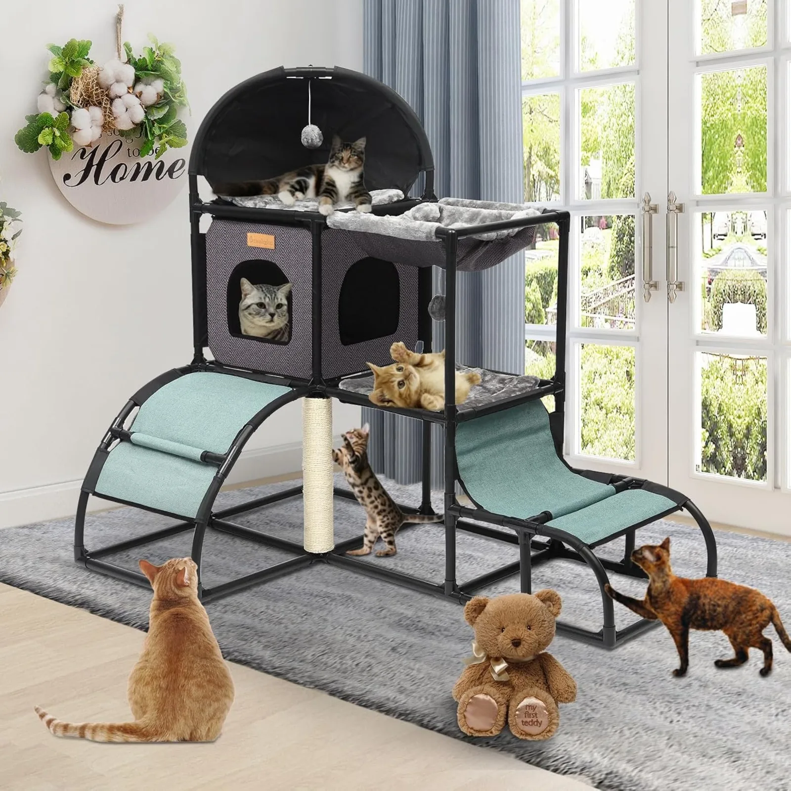 US Cat House-Cat Tree for Large Indoor,Suitable for Multiple Cats, Multi-Level Cat Furniture, Cute Bed Cave with Ball 1