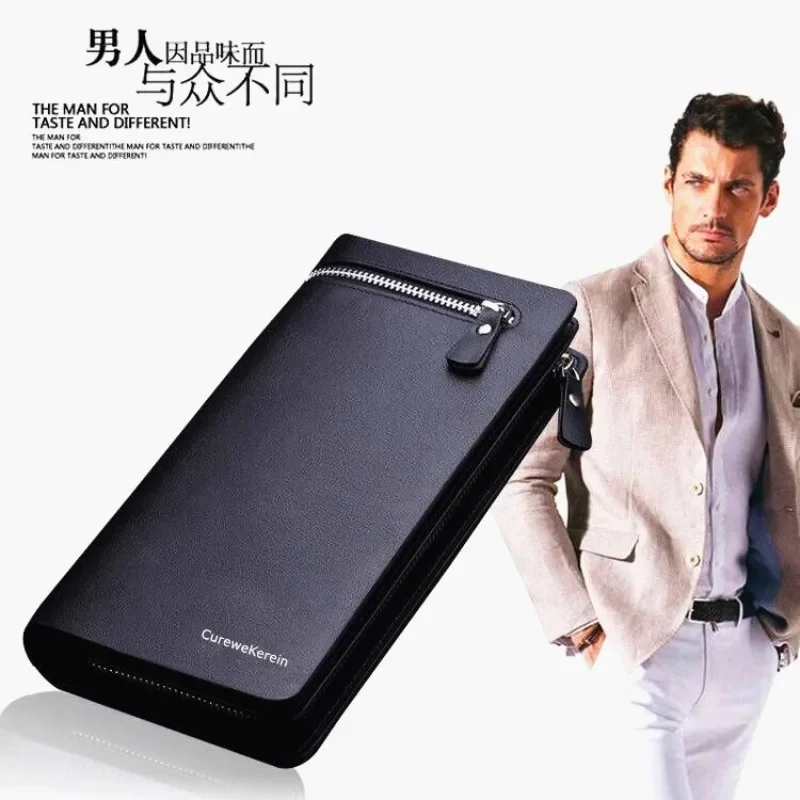

Manufacturers wholesale men's handbag zipper business coin wallet handbag folding button card bag wallet mobile phone bag