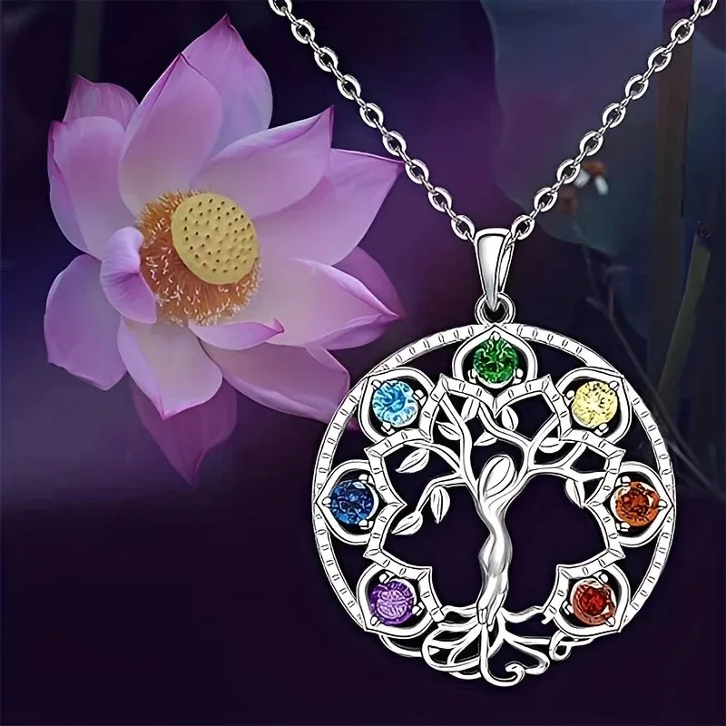 Yoga Chakra Healing 7-Chakra Tree of Life Pendant Necklace for Women