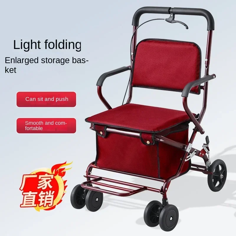 Lightweight Elderly Stroller – Foldable Shopping Cart Four-Wheeled Grocery Cart Can Sit and Push, Handy Mobile Chair for Seniors 3