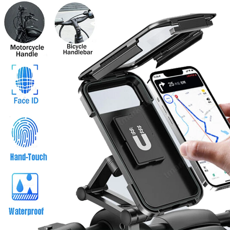 

For iPhone Samsung Huawei Magnetic attraction mobile phone holder For Mountain bike motorcycle waterproof rotating bracket
