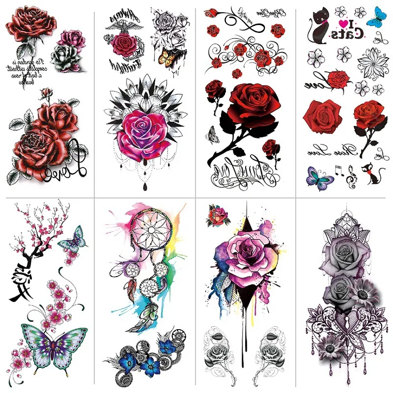 Realistic Large Flower Tattoos for Women Girl Sexy Floral Blossom Branch Temporary Tattoo Long Lasting Fake Tattoo for Neck Hand