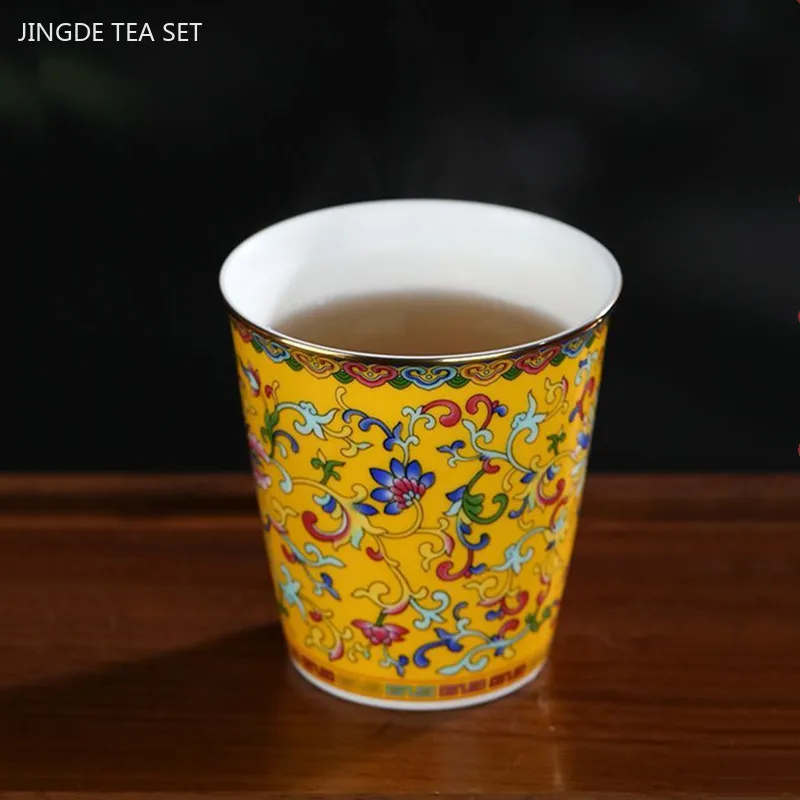 200ml Chinese Ceramic Tea Cup Household Enamel Color Drink Cup Handmade Exquisite Tea Accessories Custom Ceramic Teacup
