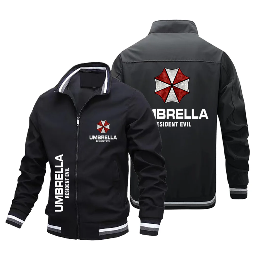 Moda Hombres Bomber Chaqueta Biohazard Ombrello Corporation Logo Loose Street Casual Chaqueta A Prueba De Viento De Los Hombres