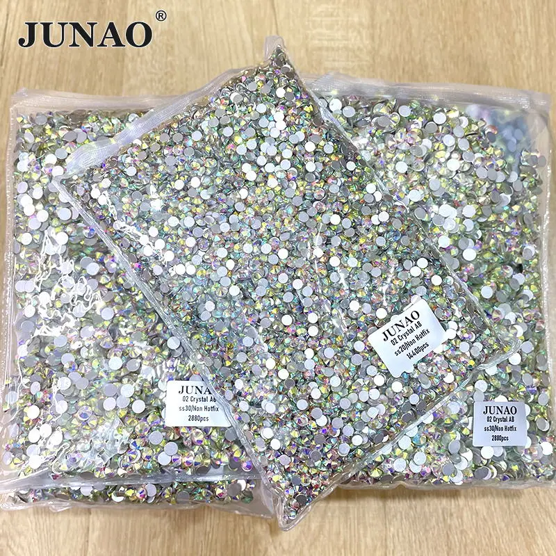 

JUNAO 100Gross SS3 SS4 SS5 SS6 SS30 SS40 SS50 Large Size Crystal AB Glass Rhinestone Flatback Crystals Non Hotfix Strass For DIY