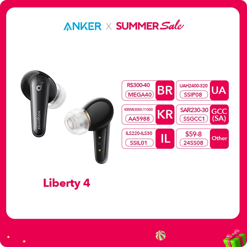 Soundcore by Anker Liberty 4 Noise Cancelling Earbuds True Wireless Earbuds with ACAA 3.0 Dual Dynamic Drivers for Hi-Res 