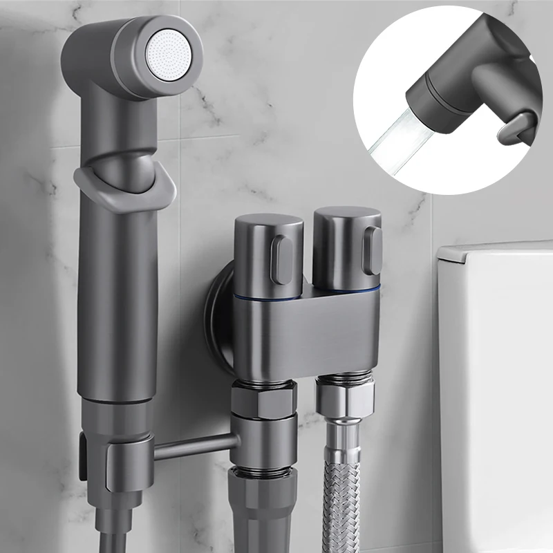 

Bathroom Handheld Toilet Bidet Faucet Sprayer Hand Bidet Set Toilet Self Cleaning Shower Head One In Two Out Angle Valve Faucet