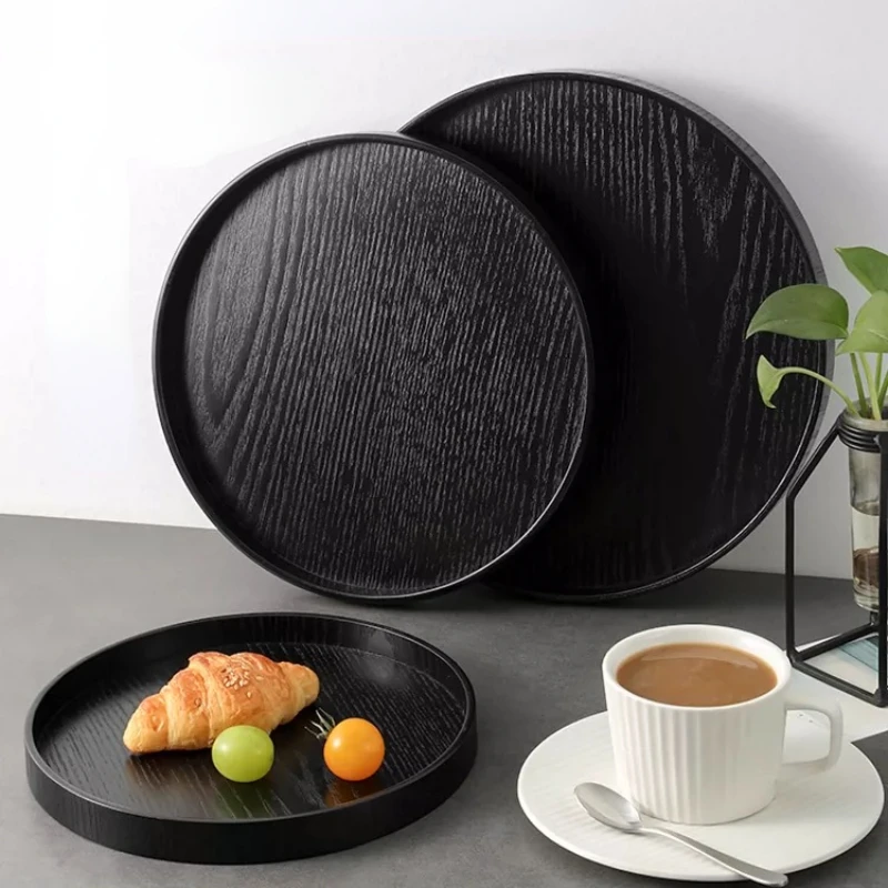 Japanese Kitchen Storage Tray Household Wooden Tea Tray Home Decoration Cosmetic Storage Tray Coffee Snack Tray Bread Round Tray 3