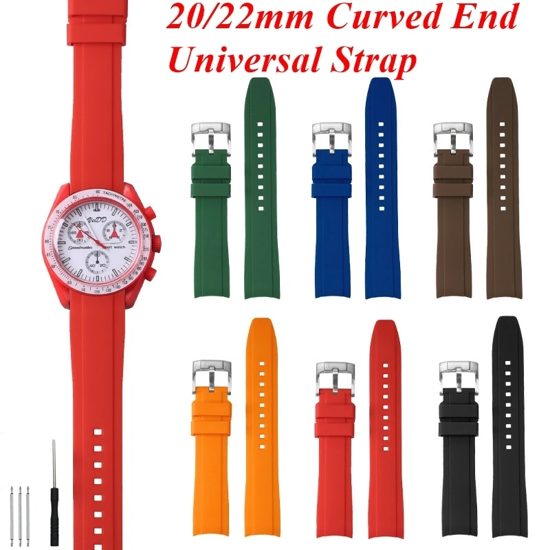 Curved End Silicone Rubber Watch Strap - Universal Diving Bracelet