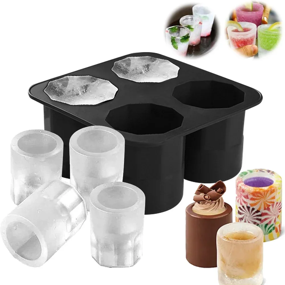 5pc Silicone Square Four Compartment Ice Cup Mold Edible Ice Cup Ice Tray Maker DIY Making Mould Kitchen Bar Accessories