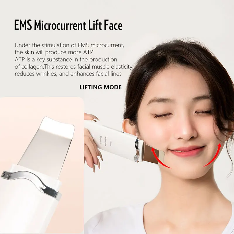 EMS Lifting Machine Peeling Exfoliante Ion Facial Blackheads Remover Beauty Device Ultrasonic Skin Cleaner Face Scrubber