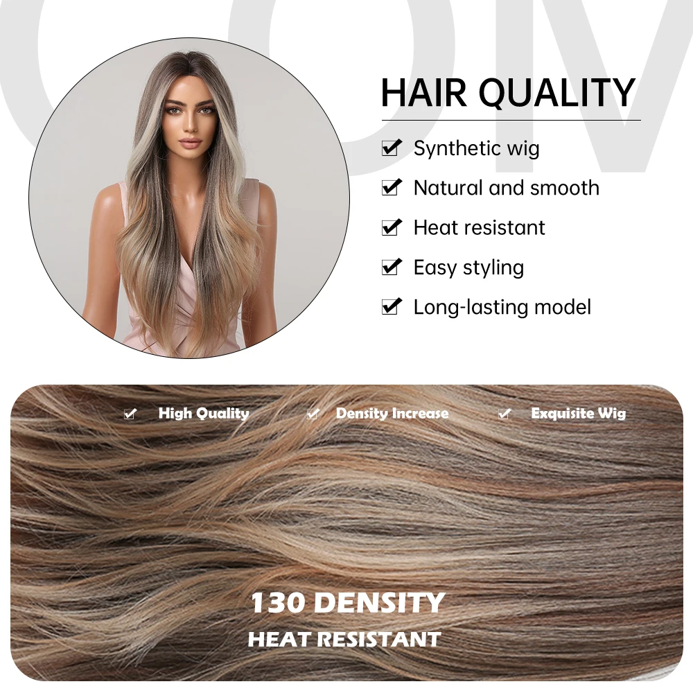 Synthetic Lace Hairline Wigs Brown Blonde Balayage Long Wavy Lace Forehead Wig Hand Crochet Wigs for Women Heat Resistant