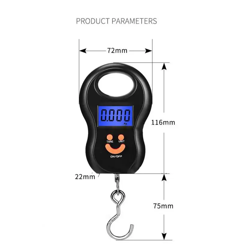 

Electronic 50Kg 10g Hanging Scale LCD Digital Scale BackLight Fishing Weights Pocket Scale Luggage Scales kitchen Fruit Food