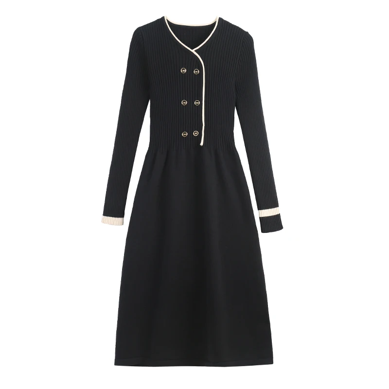 

2022 Autumn Winter Women Elegant Knit Dresses Solid Color V Neck Long Sleeve Lady Plus Size Bandage Midi Blue Popular Streetwear