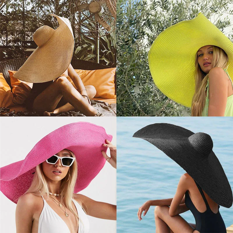 Summer 70cm Large Wide Brim Sun Hats For Women Oversized Beach Hat Foldable Travel Straw Hat Lady UV Protection Sun Shade Hat 3