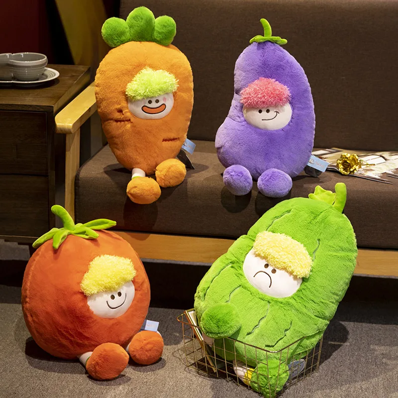 Cartoon Vegetable Man Plush Doll Soft Stuffed Plant Simulation Tomato Eggplant Balsam Pear Carrot Baby Appease Toy for Kids Gift ineonlife neon sign led light chili tomato eggplant carrot acrylic wall bar party office room bedroom kitchen vegetable decorate