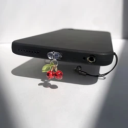 Cherry Phone Charm - Transparent Dust Plug with Lanyard, Cute Girly Pendant for Earphone Hole Decoration (For Type - C)