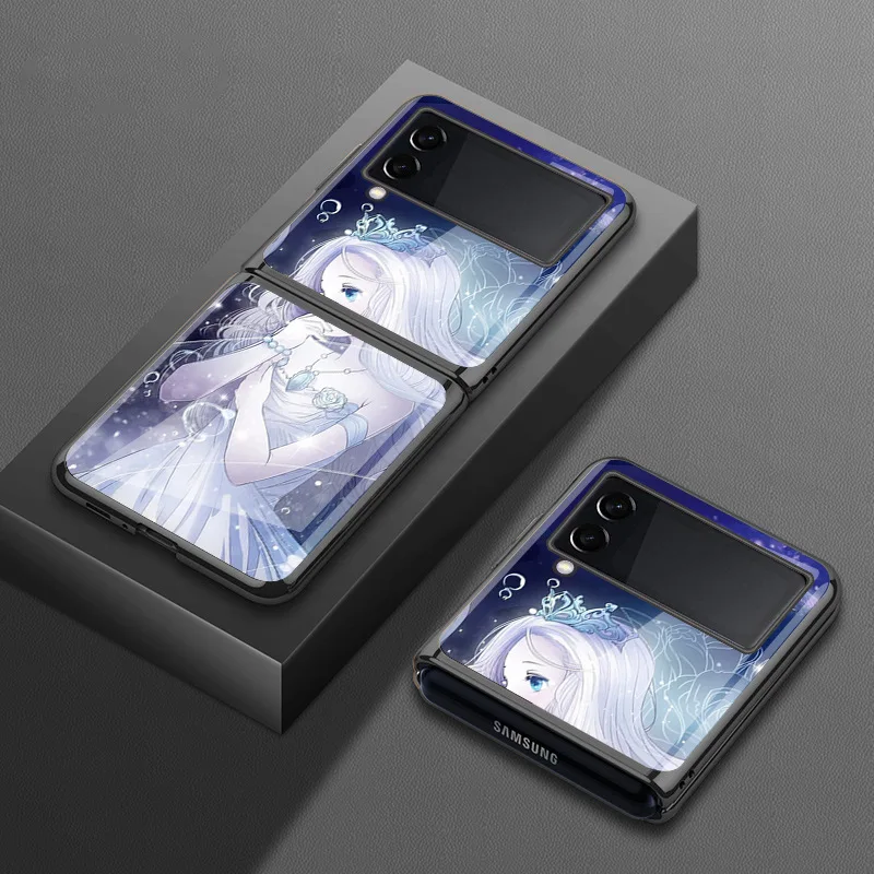 Z Flip 4 Funda Case for Samsung Galaxy Z Flip 4 3 2 1Dream Girl Plating Tempered Glass Coque Protection Phone Case Cover