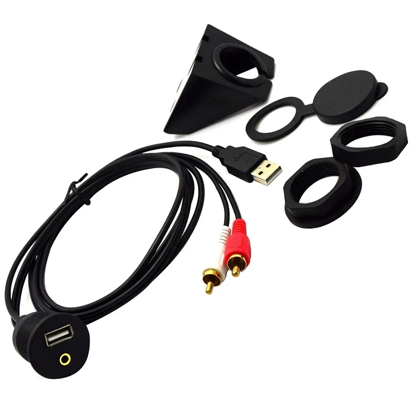 USB 2.0 &2 RCA Car Mount Flush Cable,Dashboard Flush Mount Car Lead Mounting Panel for Boat and Motorcycle Boat Dash Flu