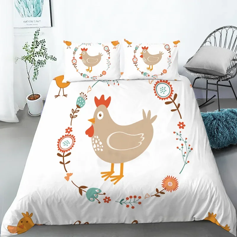 

Chicken Animals King Queen Duvet Cover Lovely Cartoon Farm Chick Bedding Set Kids Girls Wildlife 2/3pcs Polyester Quilt Cover