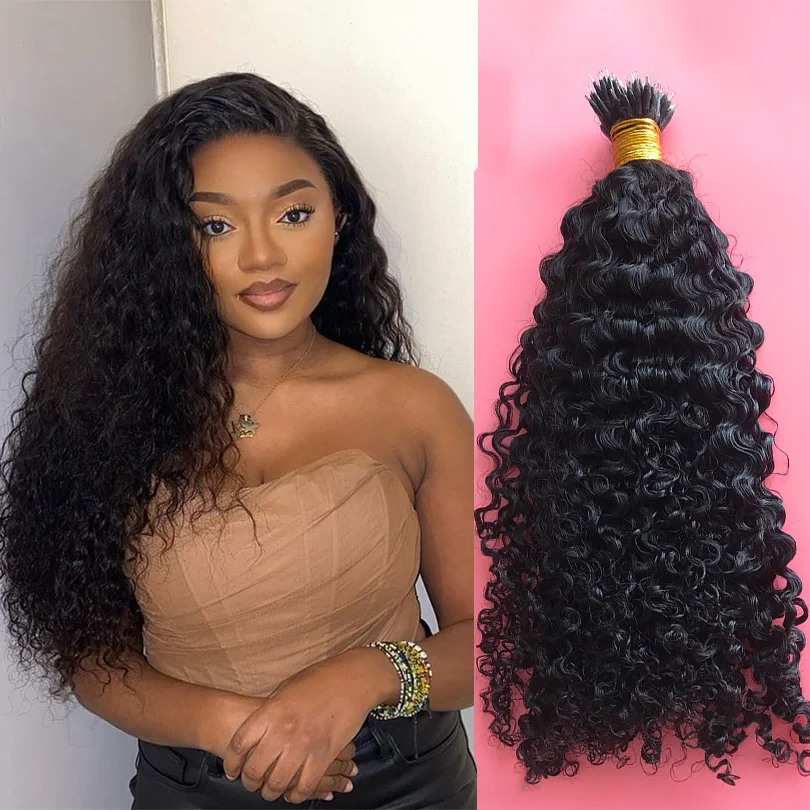 Curly Nano Ring Hair Extension Remy Human Hair Curly Micro Link Pre Bonded Nano Tip Ring Hair