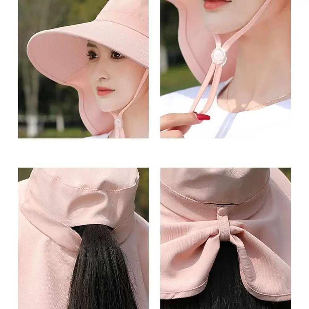 Summer Ponytail Hat With Large Brim Sun Visor Sunscreen Cap Travel Fisherman Hat Women Beach Sun Hat With Neck Flap Protection