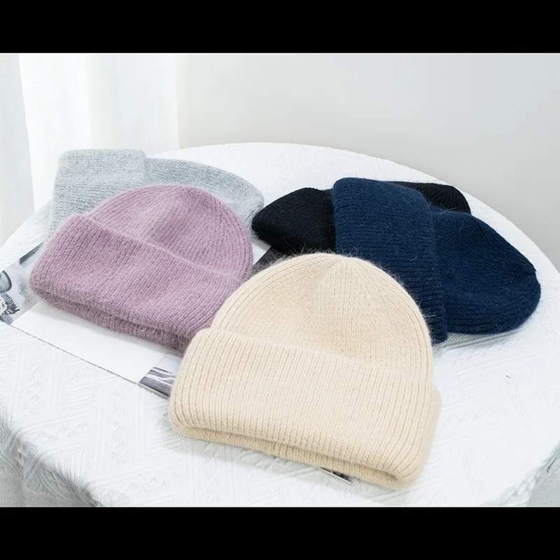 Fahion Warme Cahmere Wol Skullie Angola Konijnenbont Winter Gebreide Muts Dames Cap Vrouwelijke Drievoudige Ski Outdoor_voghion.com
