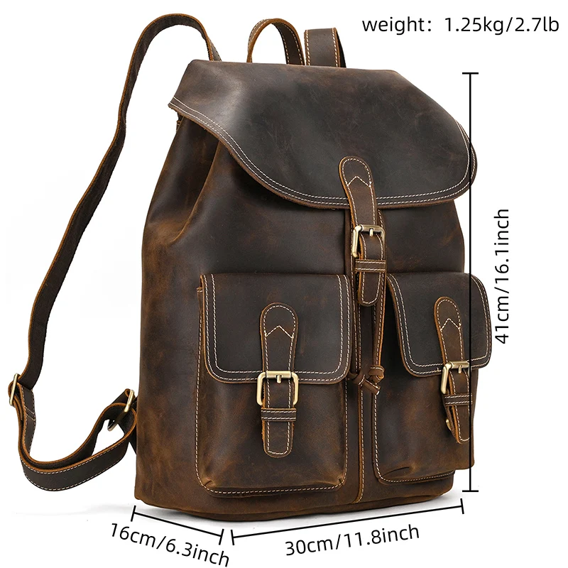 Luufan Genuine Leather Backpack Men Vintage Crazy Horse Leather Bucket Daypack Large Capacity Male Travel Backpack School Bags 3