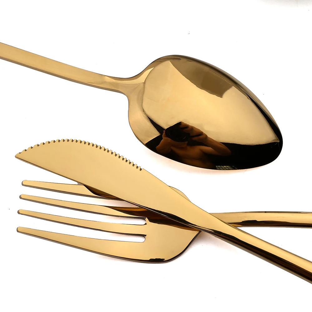 Cutlery Set Western Style Cutlery Set Picnic Cutlery Set Stainless Steel Cutlery Set Picnic Tableware Camping Cutlery Set Gold Cutlery Set 18/10 Stainless Steel Flatware Knife Fork Coffee Spoon Dinnerware Kitchen Tableware Mirror Western Silverware