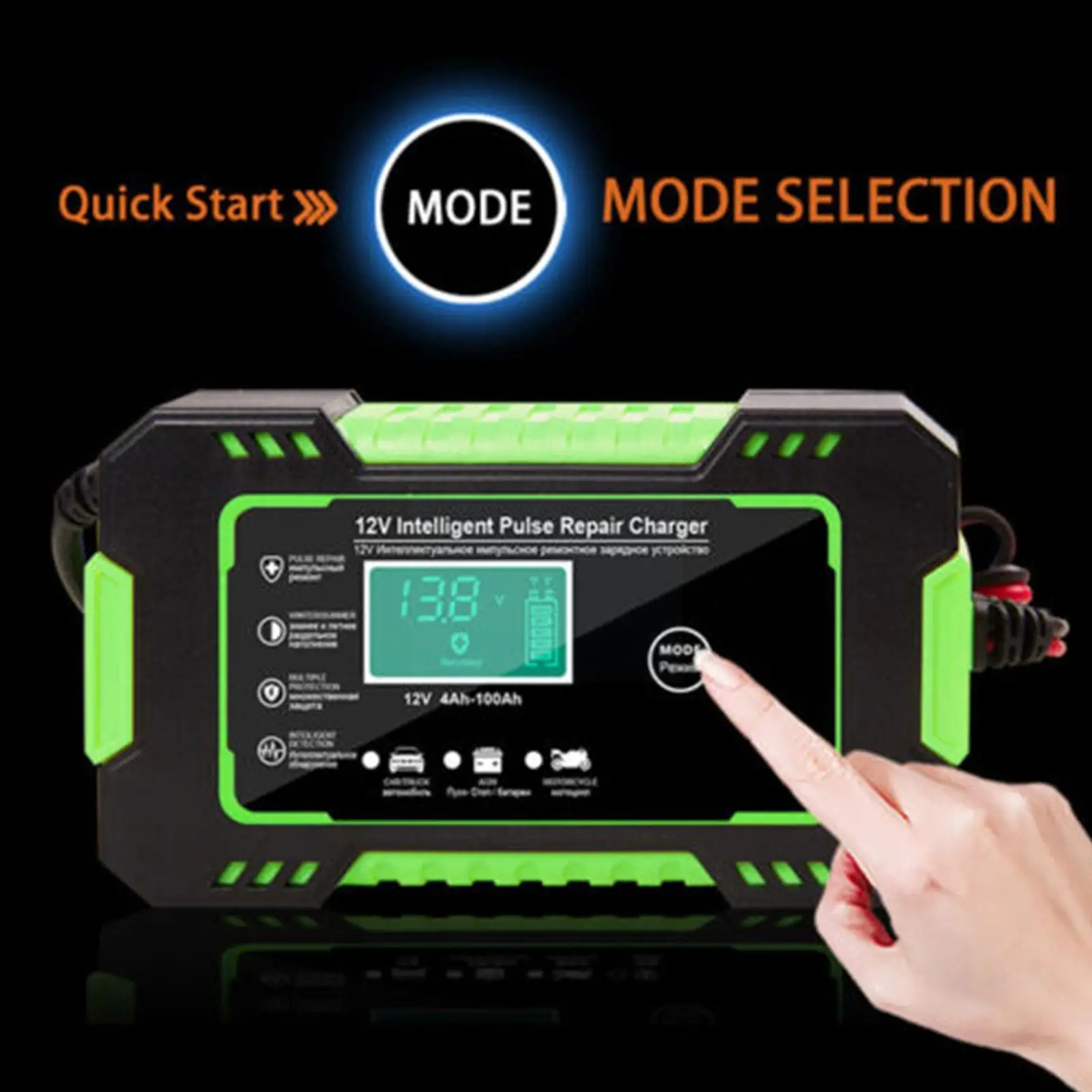 Car Motorcycle Battery Charger Portable Car Battery Auto Booster 12V Pack Charging Smart LCD Display Digital Charge C4G9