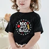 100 Days Of School Print T-shirt Summer Fashion Casual Tees Children Girls Short Sleeve Round Neck Tops Pure Color Loose T Shirt 2