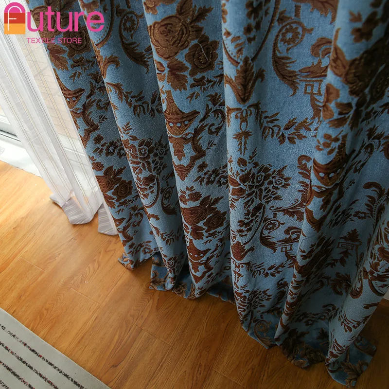 

European classical chenille cotton and linen jacquard craft shade cloth Curtains for Living dining room bedroom