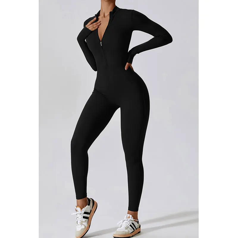 Women Jumpsuits One-Piece Suit Zipper Long Sleeved Yoga Set Gym Push Up Workout Clothes Fitness Bodysuit Tight fitting Tracksuit yoga set sports set gym workout set sportswear set fitness set fitness jumpsuit fitness one piece wear