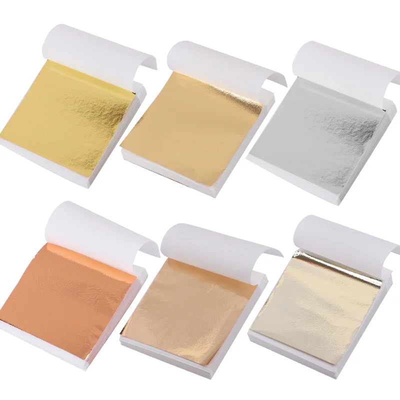 100Pcs Imitation Gold Foil Paper Leaf Sheets for Gilding Funiture Lines Wall Craft Home Decoration Wedding Party Gift DIY Nail