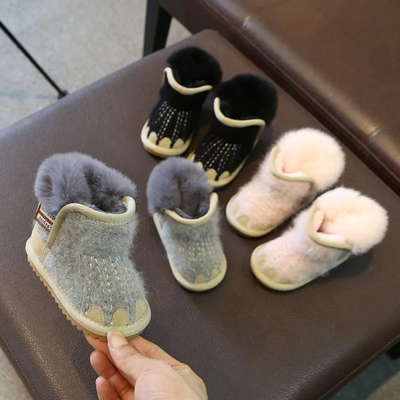 

Winter Children's Snow Boots Baby Girls High Quality Casual Fur Shoes Toddler 0-5Years Soft Sole Warm Plush Ankle Short Botas