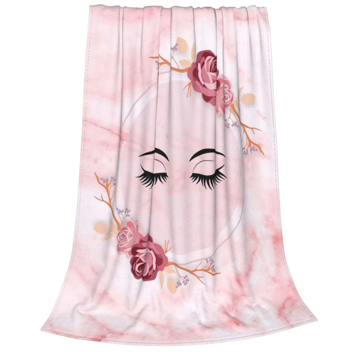 

Cartoon Beauty Eyelash Funny Throw Blanket for Home and Hotel, Cute Closed Eyes Plush Blanket, King Queen Size, Super Soft