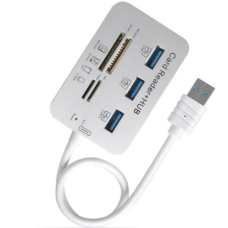 

USB3.0 Card Reader And 3 Ports USB Hub, High Speed External Memory Card Reader For MS/M2/SD/TF/Micro-SD Card