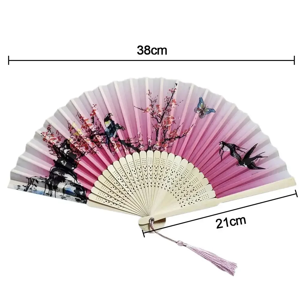 Elegant Silk Vintage Folding Fan with Colorful Tassel - Bamboo Hand Fan for Classical Dance and Home Decor