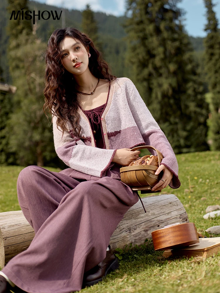 Mishow Apricot Knitted Halter & Cardigan Two-Piece Set MXE51T1424 main image 1