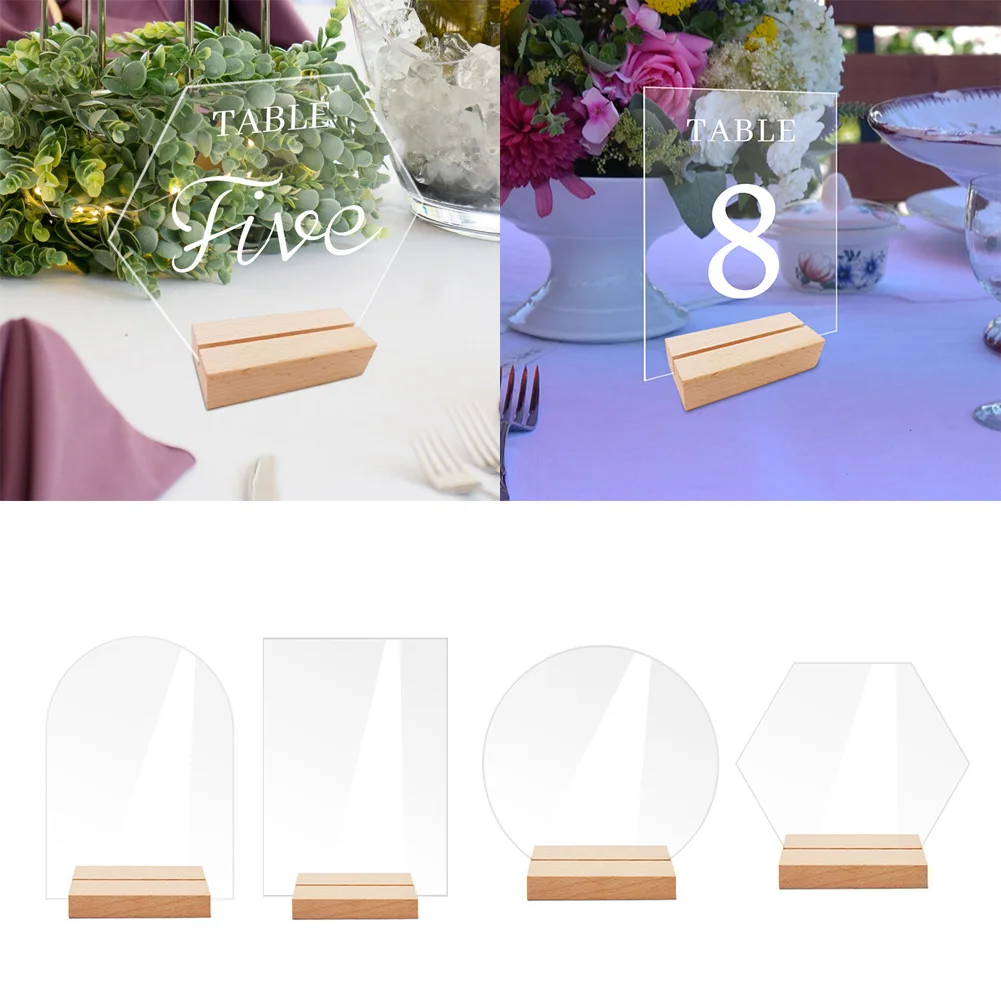 1Set Acrylic Clear Table Place Card Wooden Holders Wedding Table Sign Numbers Menu Display Frame Banquet Party place card holders