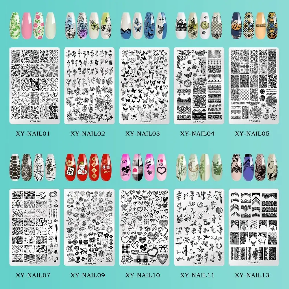 신제품 스테인리스 스틸 네일 프린팅 플레이트 재사용 가능 DIY 네일 전사 템플릿 매니큐어 스탬프 도구 네일 살롱