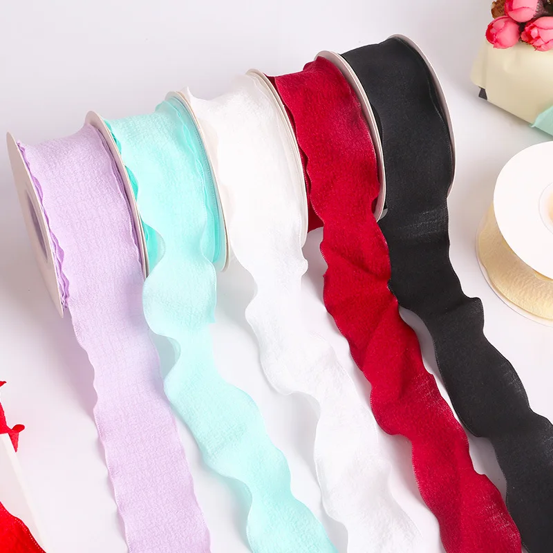 

New 4cmx9m Wave Lace Pleated Ribbon Wholesale Bouquet Decoration Packaging Bow Ribbon R1006