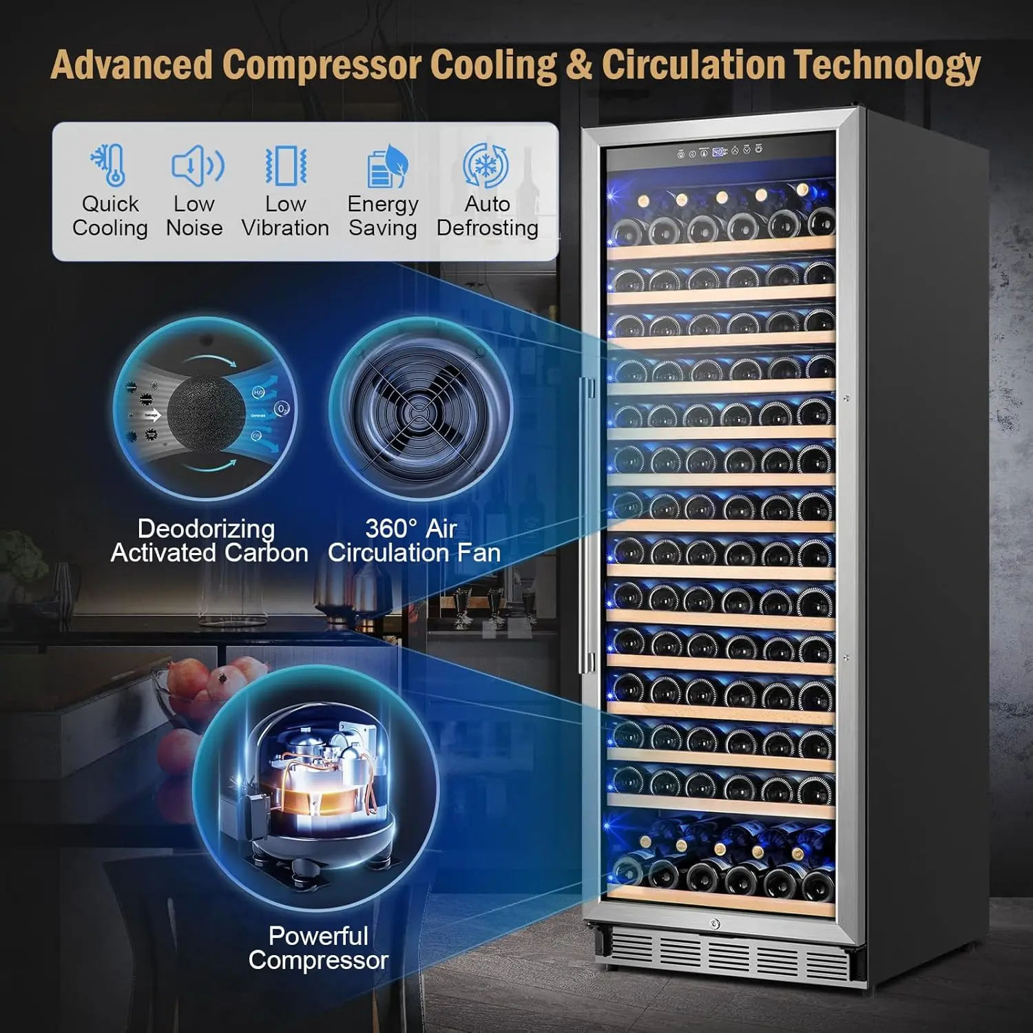 Fridge Freestanding,173 Bottles 24 Inch Wine Cooler Refrigerator, Tall Wine Fridge with Compressor Low Noise Fast Cooling
