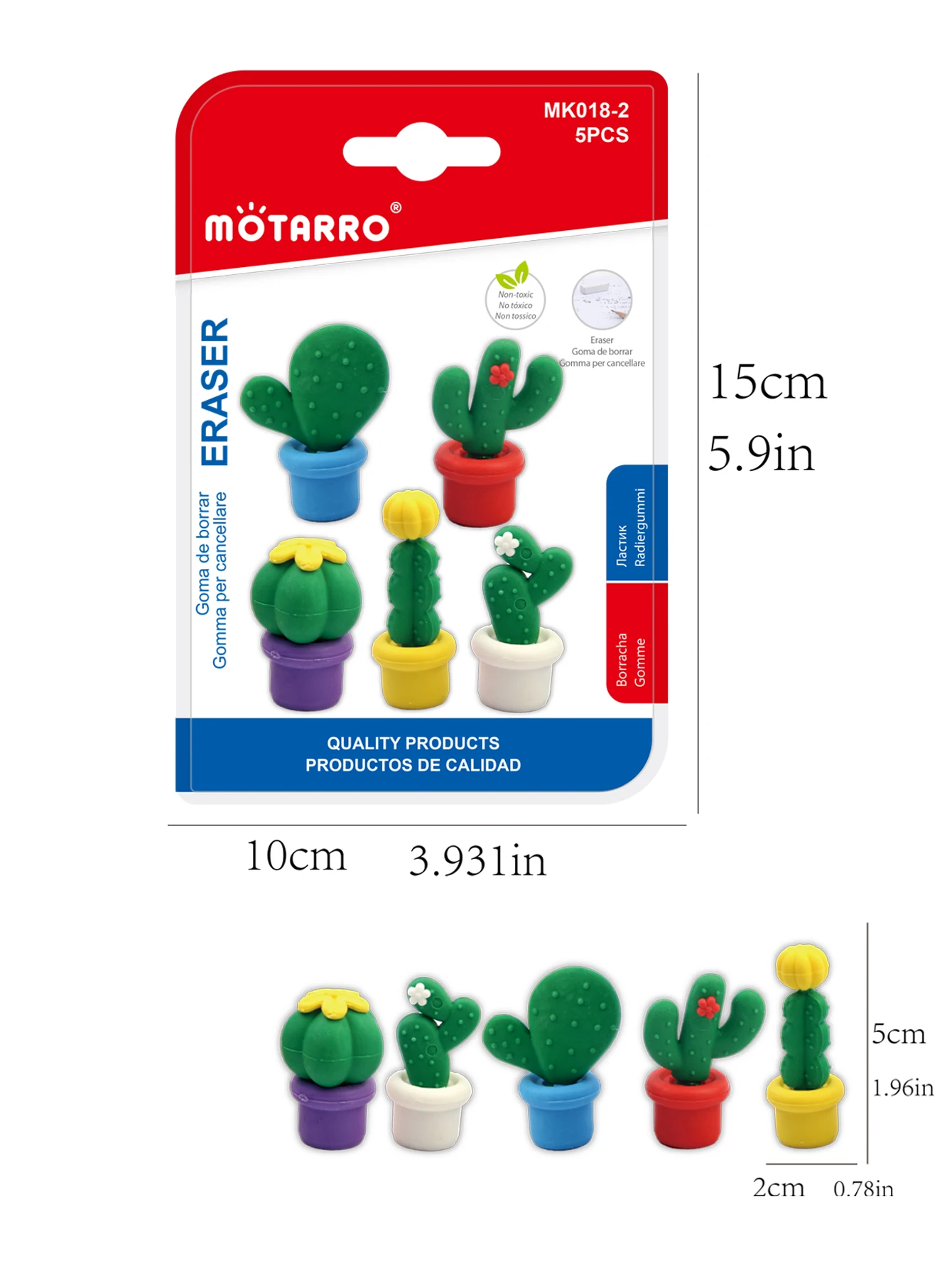 MOTARRO 창의적인 귀여운 선인장 지우개, 개별 패키지 지우개, 학생상 문구류 도매, 세트당 5 개