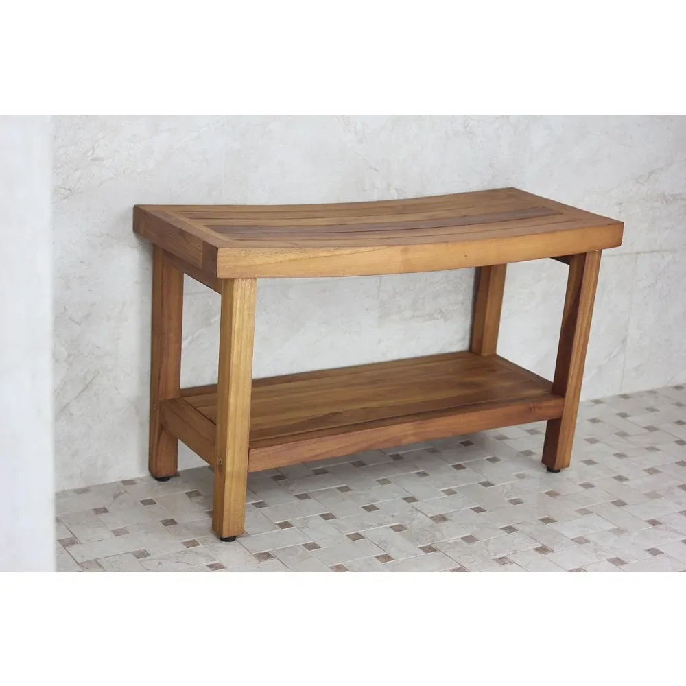 Patented 30" Sumba Teak Shower Bench with Shelf  Premium Teak Oil 4